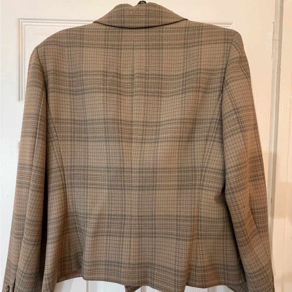 Liz Claiborne Blazer Wool double breasted beige gray plaid size 8 - Picture 3 of 16